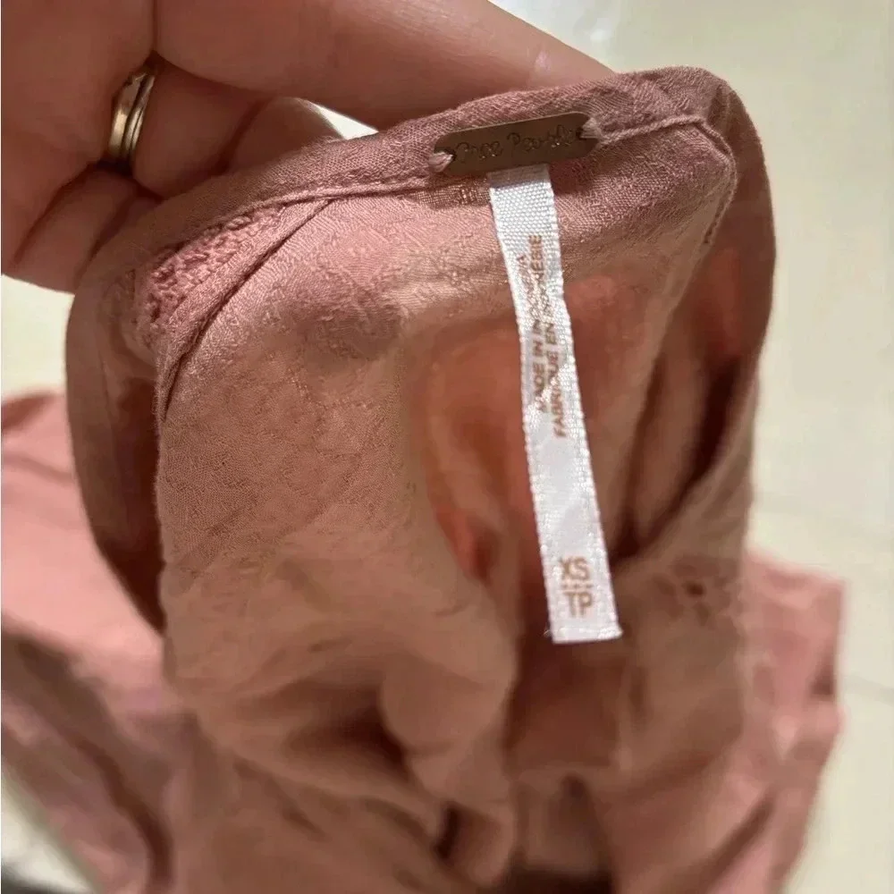 Free People Top Dusty Rose Peasant Tunic Boho Flowy Size XS Long Sleeve
